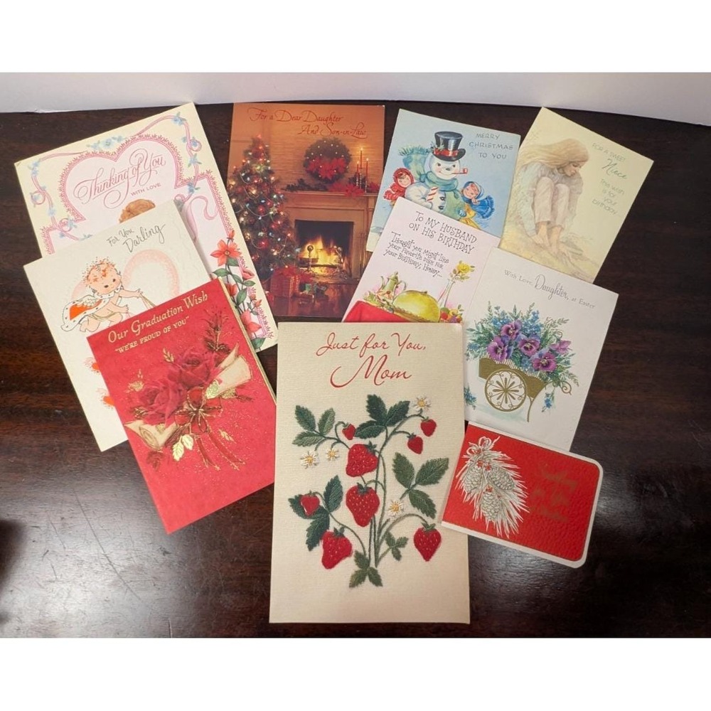 Lot of 10 Vintage Used Greeting Cards Mid Century Ephemera Junk Journal Scrap